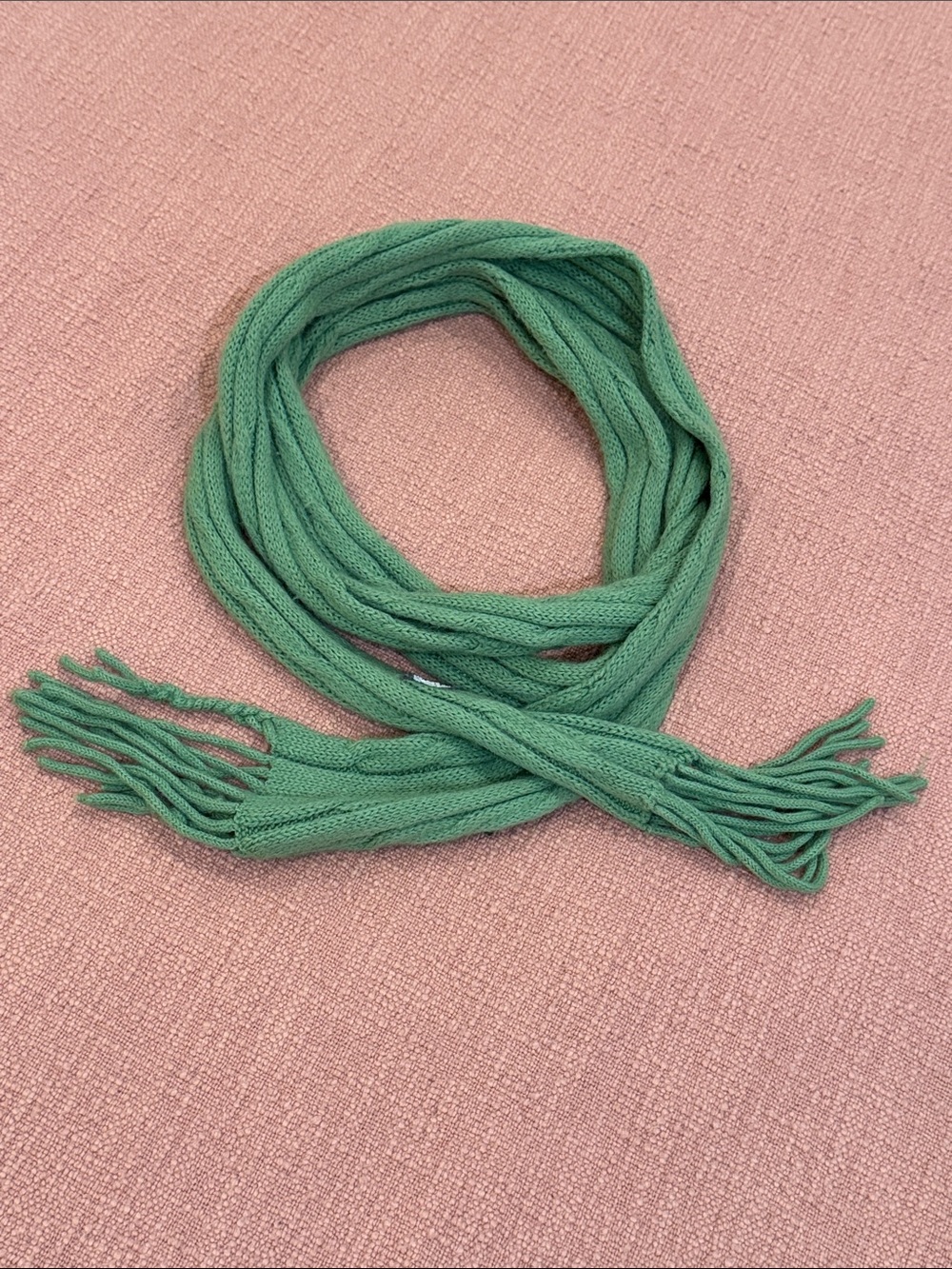 Roots long Lightweight Green Fringe Knit Scarf